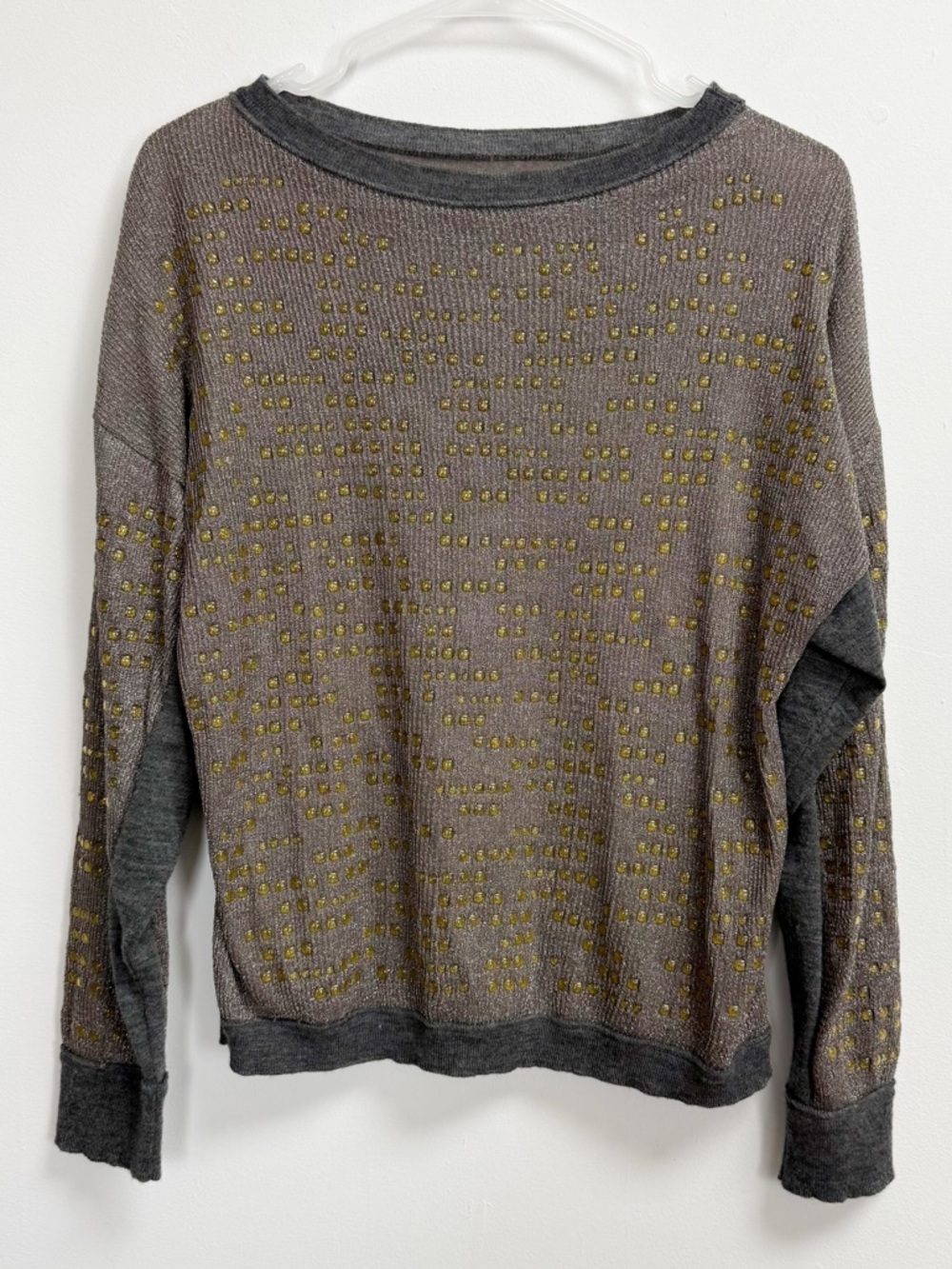 AVIU Sweater Womens 42 Gray Bronze Detail Knit Wool Blend Made in Italy